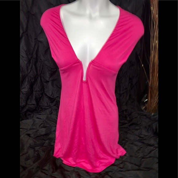 Venus Hot Pink Bathing Suit Cover Up Deep V Halter Style Top Dress Plunge Neck L - Picture 4 of 7